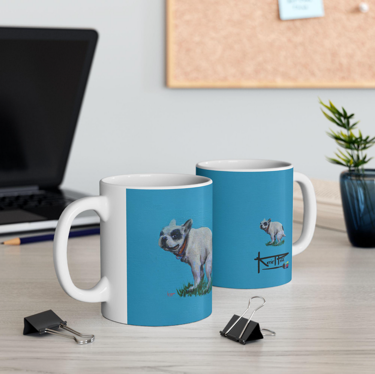 Funny Pooping Frenchie Dog Coffee Mug by Raleigh Artist Katie Peña